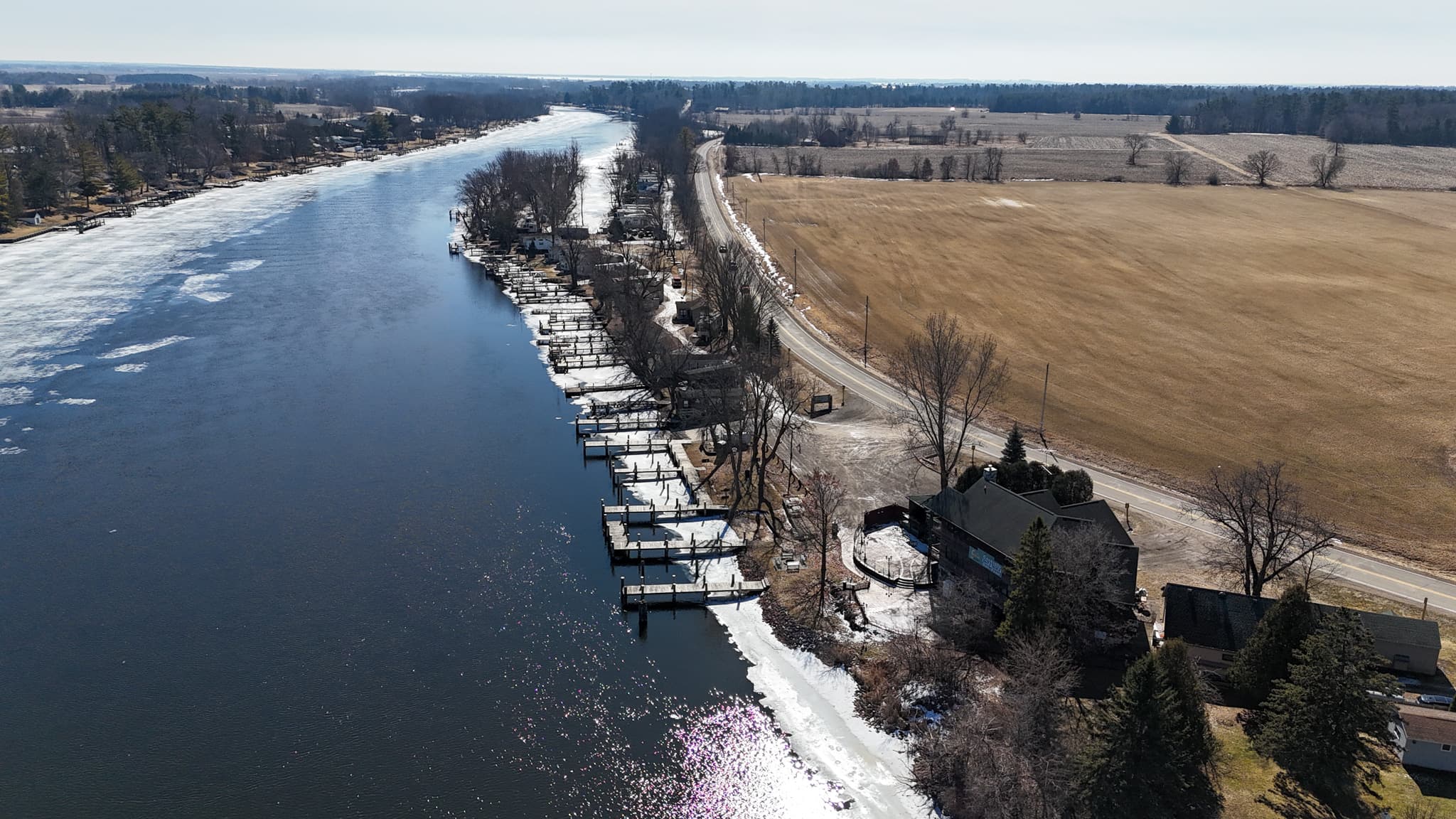 Aerial view of campsites along the Wolf River